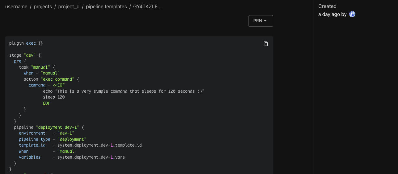 Pipeline template details page - non-versioned